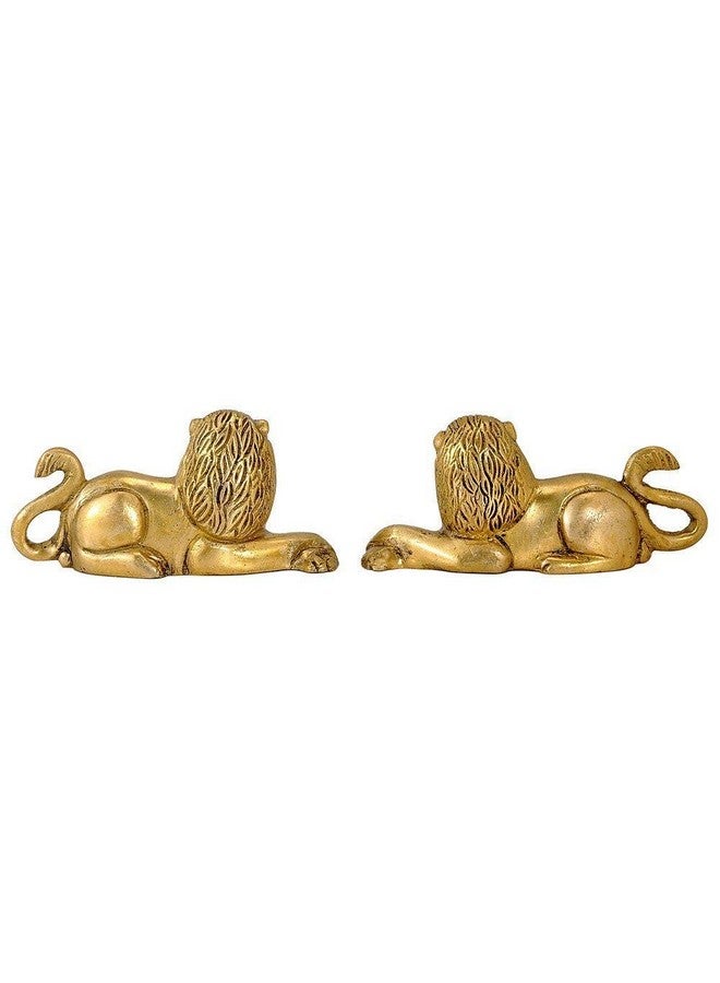 Kartique Brass Lion Idol for Maha Vastu Shastra and Feng Shui Remedies for Home Decor Statue in Pair Wild Animal Collection Items House Warming Decorative Gift Gold Color 330 gm - Image 4