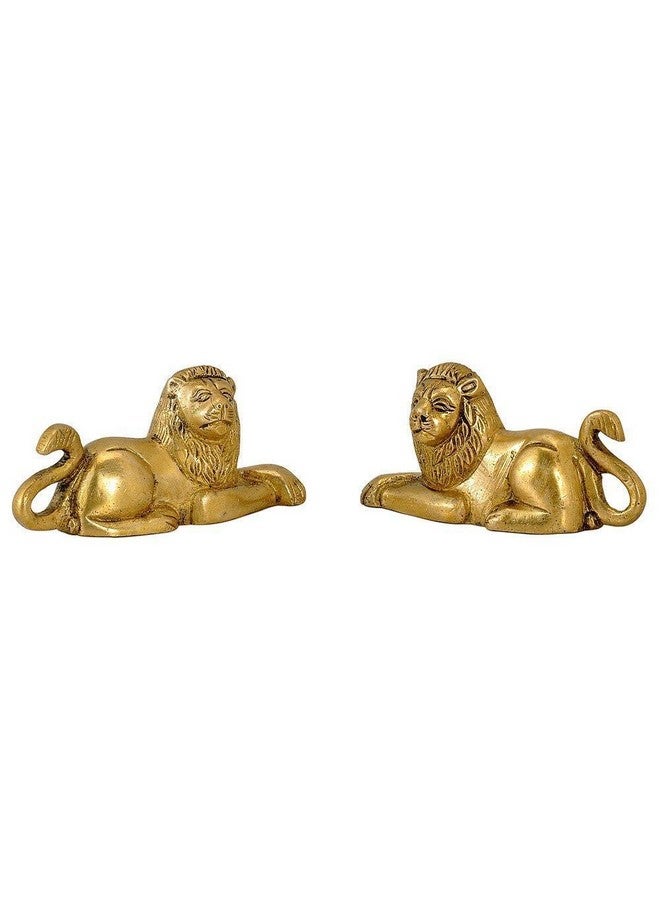 Kartique Brass Lion Idol for Maha Vastu Shastra and Feng Shui Remedies for Home Decor Statue in Pair Wild Animal Collection Items House Warming Decorative Gift Gold Color 330 gm - Image 3
