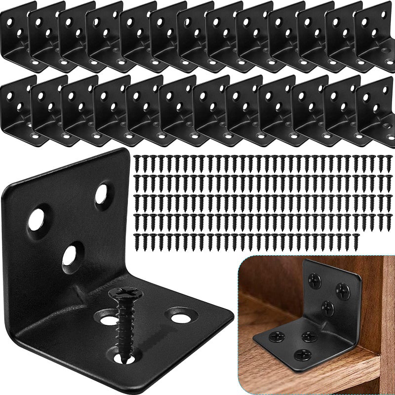 26PCS Black L Corner Brackets for Wood 156PCS Screws Stainless Steel Corner Braces Metal Small L Brackets for Shelves Heavy Duty Angle Brackets for Raised Bed Table Leg Bed Frame Cabinet