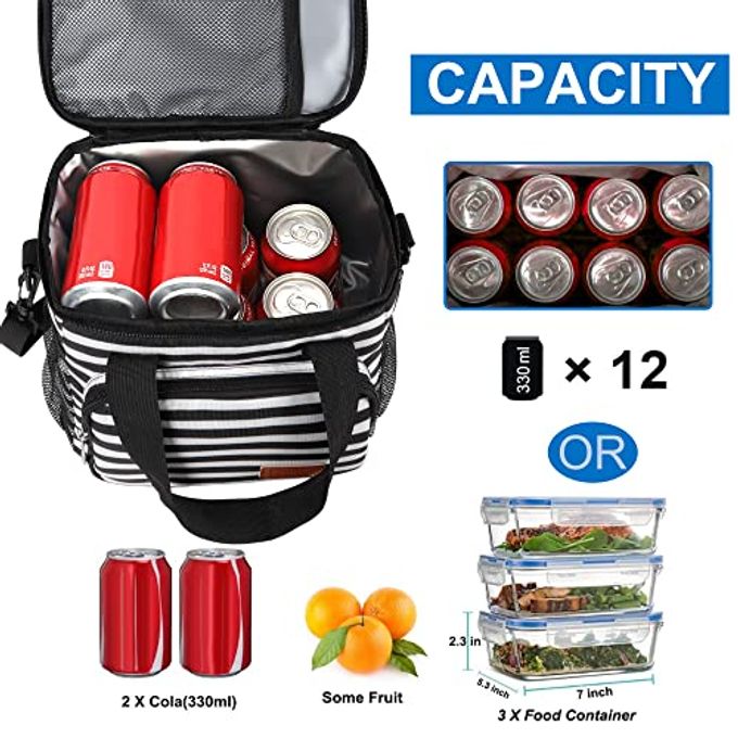 Femuar Lunch Bags for Women/Men, Insulated Lunch Bag for Work Office Picnic Lunch Cooler Bag Leakproof Lunch Box with Adjustable Shoulder Strap Stripe - Image 2