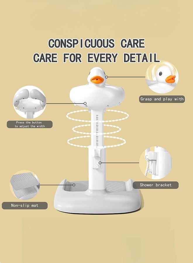 شو وو حامل استحمام الطفل وحامل حمام الطفل، حامل حمام قائم قابل للتعديل بقاعدة مانعة للانزلاق وتصميم مضاد للقرص للأطفال من عمر 6 إلى 36 شهرًا (رمادي) - Image 5