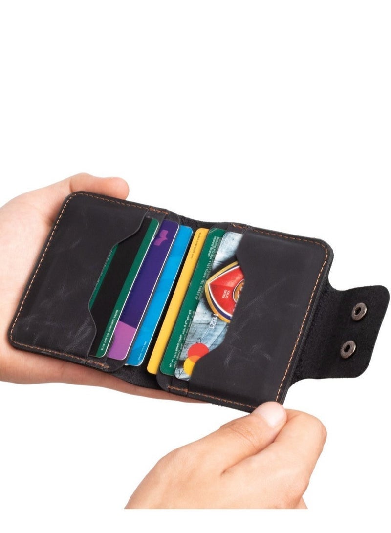 Ar supply Ar Legacy Card Holder by Arij Bags | Card Holder, Genuine Leather, 6 Card Slots, Snap Button Closure, Daily Use (10 × 8 × 0.75 cm) (Black) - Image 4