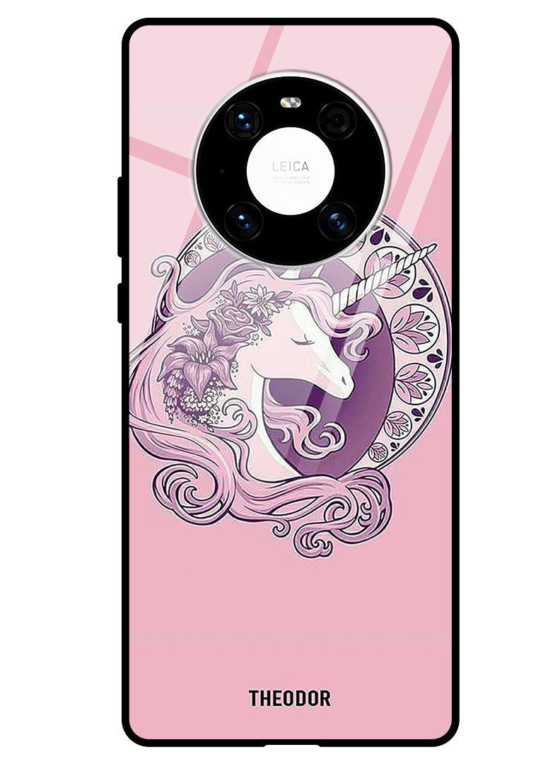Theodor Protective Tempered Glass Case Cover HUAWEI MATE 40 5G  Pink Unicorn - Image 1