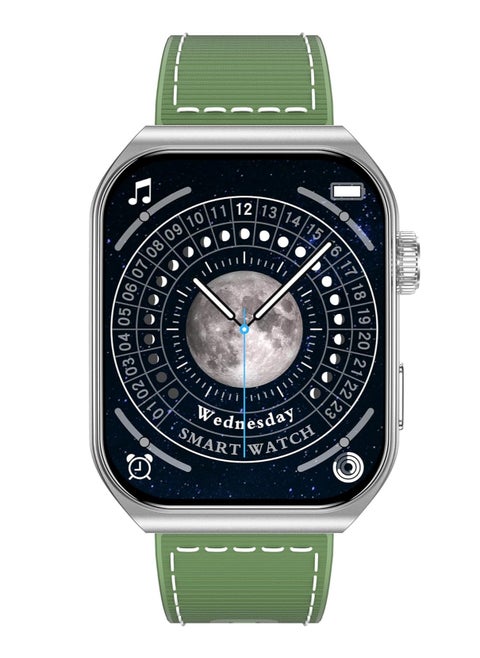 Swiss Military Alps3 Smartwatch, Curved Display 1.96” AMOLED, Bluetooth Calling, Multi Language, Fitness Tracking, Wireless Charging, 7 Days Battery, iOS/Android Compatible, Silver Frame & Green Strap