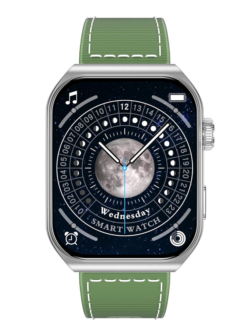 SWISS MILITARY - Swiss Military Alps3 Smartwatch, Curved Display 1.96” AMOLED, Bluetooth Calling, Multi Language, Fitness Tracking, Wireless Charging, 7 Days Battery, iOS/Android Compatible, Silver Frame & Green Strap - Image 1