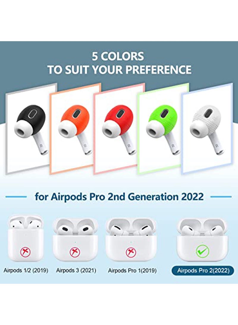 5 Pairs for AirPods Pro 2 Ear Tips Covers 【Fit in The Charging Case】 Silicone Anti-Slip Ear Tips Covers Compatible with Apple AirPods Pro 2nd Generation 2022 【5 Color】 - Image 5