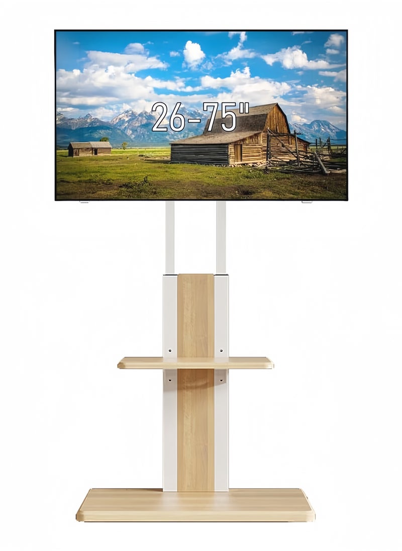 FlashHawk Wooden Floor TV Stand with MDF Tray and Wheels for 26-75 inches Screen TVs for Home Office,VESA 600*400 MM,Load Bearing 50KG  - Image 1