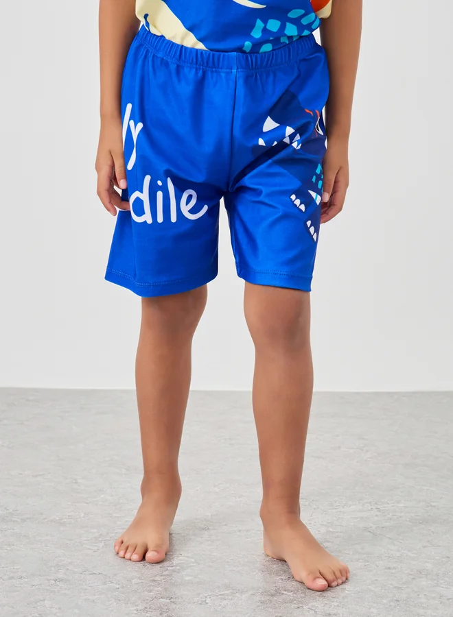 Styli Boys Graphic Print Raglan Sleeve T-Shirt and Shorts Swimsuit