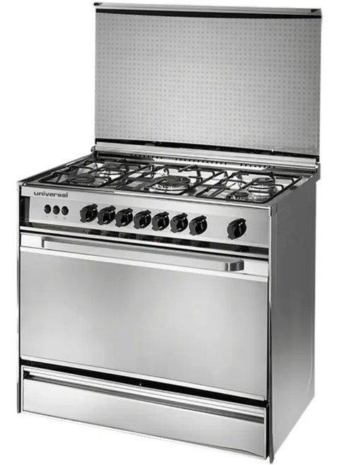 Universal gas stove, 5 burners, 60/90, stainless, with fan, new classic