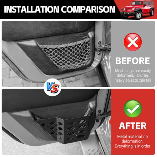 Utiiy Upgraded Metal Rear Door Pockets Storage Box for 20072018 Jeep Wrangler JK JKU 4 Door Side Insert Door Bags Molle Panel Organizer for Jeep Wrangler JK Interior Accessories 2PCS Rear for JK - Image 3