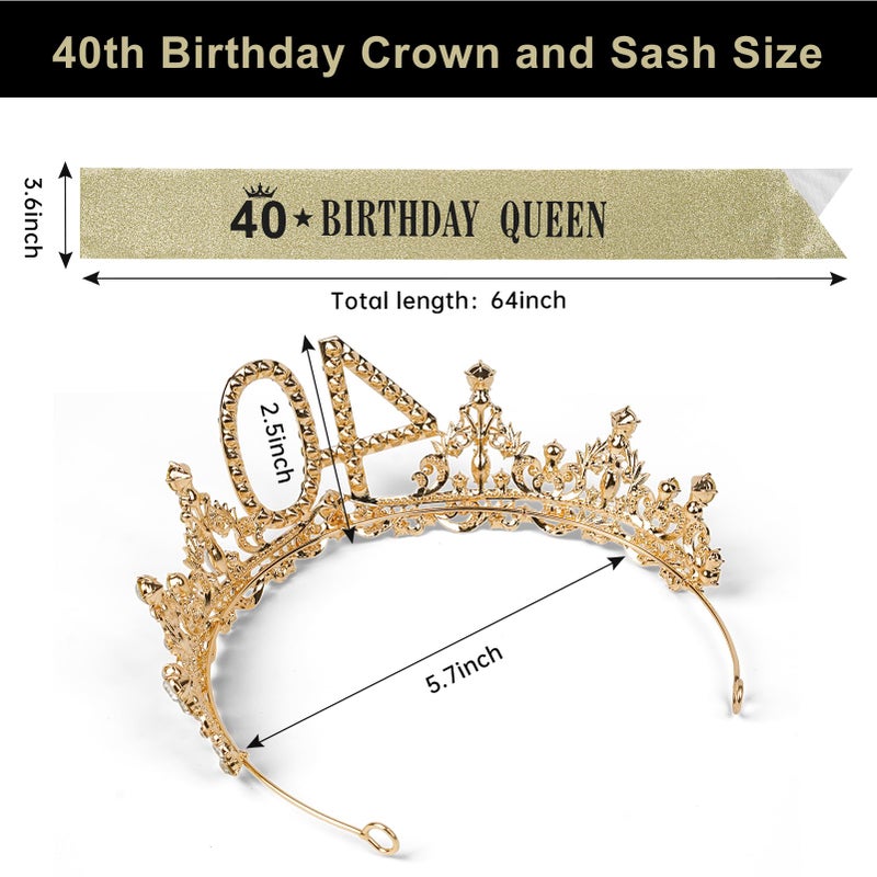 Uiorgui 40th Birthday Crown and Sash for Women, 40 Tiara Headband, Black Gold 40th Birthday Decorations Gifts Favors for Female Friends Sister Daughter Wife Mom - Image 3