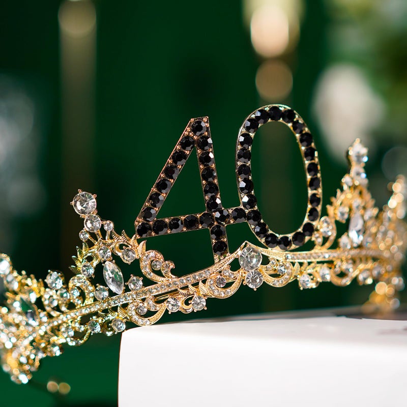 Uiorgui 40th Birthday Crown and Sash for Women, 40 Tiara Headband, Black Gold 40th Birthday Decorations Gifts Favors for Female Friends Sister Daughter Wife Mom - Image 4