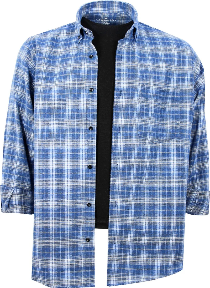 فاريتا Men's Gray Blue Long Sleeve Checked Pocket Collar Buttoned Winter Shirt