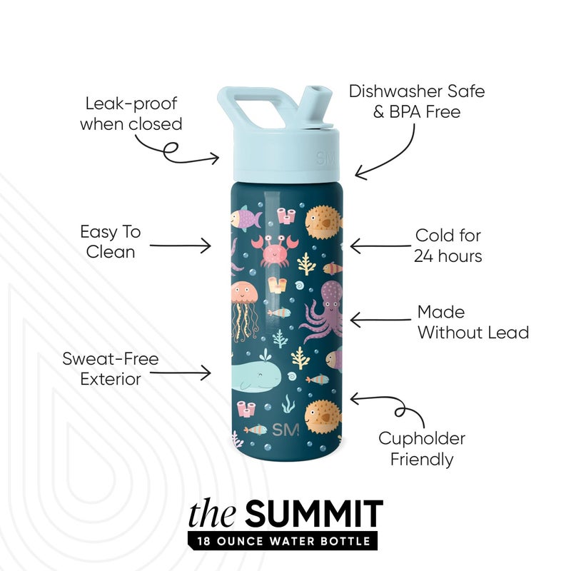 Simple Modern Kids Summit Water Bottle with Straw Lid | 18oz Stainless Steel Cup Insulated Tumbler for Toddlers, School | Under the Sea - Image 2