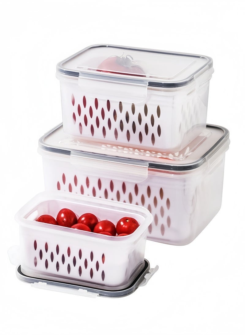 Exquisite 3-piece food containers,storage fresh-keeping box with leak proof lid and drainage basket, stackable storage box，, kitchen food container refrigerator storage box, BPA free, airtight and leak proof - Image 2