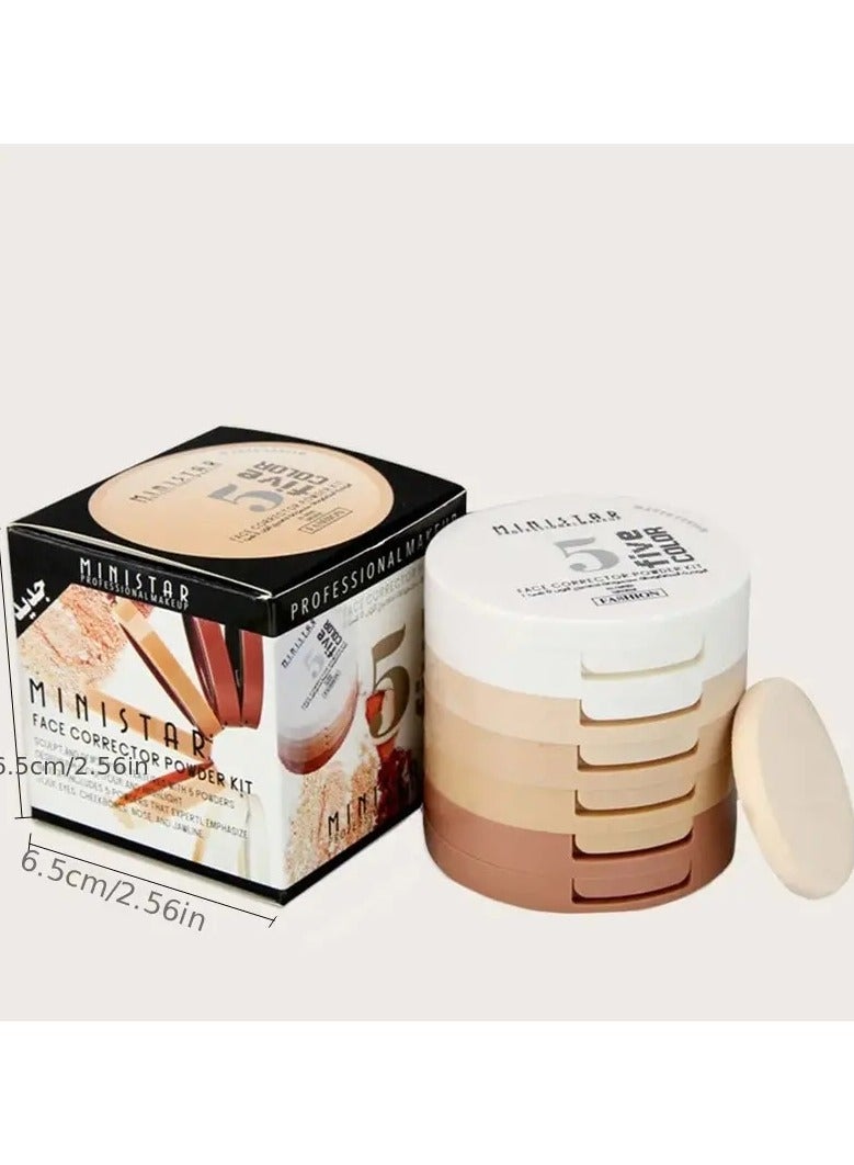 Music Flower بودرة كونسيلر كونتورينغ، 5 ألوان، 5 طبقات من البودرة، تفتيح لون البشرة، بودرة مكياج للتحكم في الزيت، بودرة تثبيت حرة - Image 3