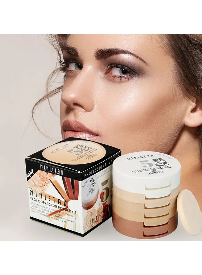 Music Flower بودرة كونسيلر كونتورينغ، 5 ألوان، 5 طبقات من البودرة، تفتيح لون البشرة، بودرة مكياج للتحكم في الزيت، بودرة تثبيت حرة - Image 5