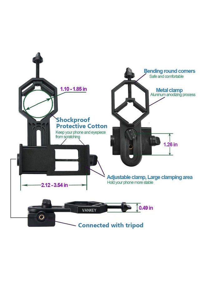 NIBEMINENT Cellphone Telescope Adapter Mount Bracket Aluminum Alloy & Plastic Material Black - Image 4