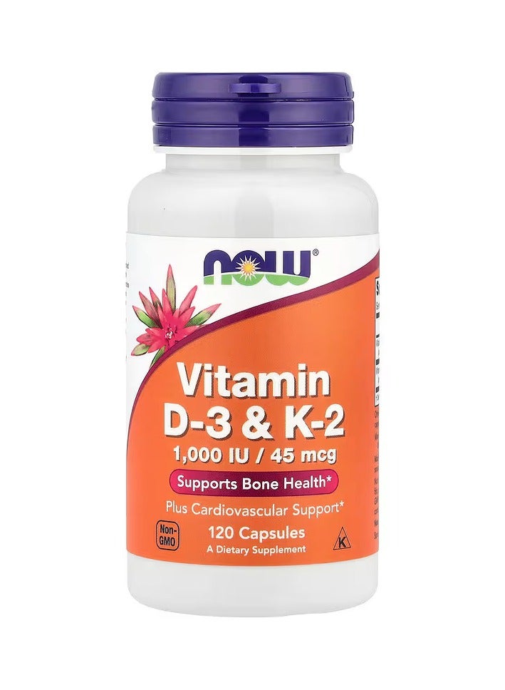 now Vitamin D-3 And K-2 Dietary Supplement - 120 Veg Capsules  - Image 1