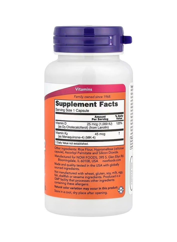 now Vitamin D-3 And K-2 Dietary Supplement - 120 Veg Capsules  - Image 2