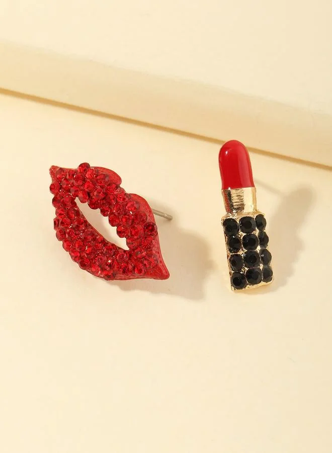 Take Two Rhinestone Lip and Lipstick Shape Earrings