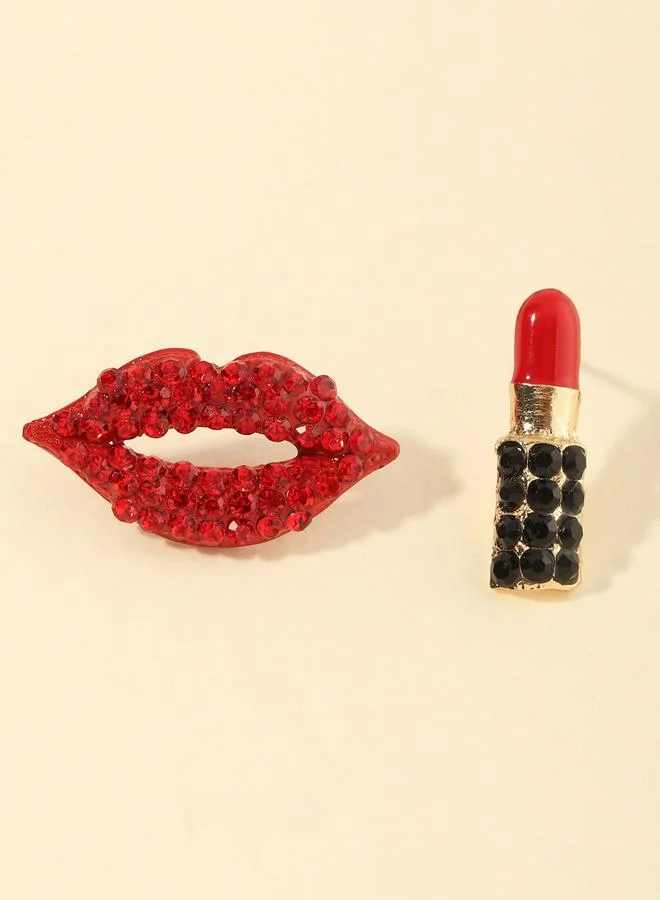 Take Two Rhinestone Lip and Lipstick Shape Earrings