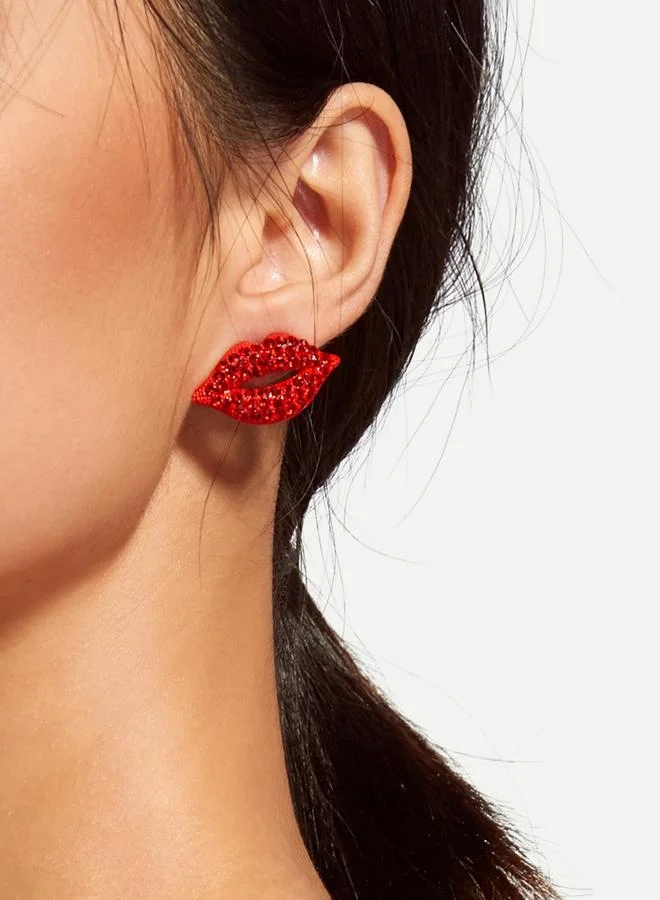 Take Two Rhinestone Lip and Lipstick Shape Earrings
