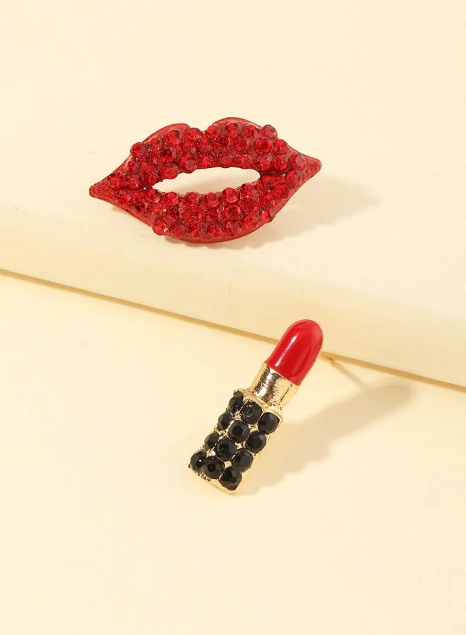 Take Two Rhinestone Lip and Lipstick Shape Earrings