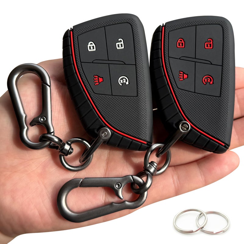 TANDRIVE 4Button Key Fob Cover for 20232025 2026 Chevy Colorado Equinox Silverado GMC Canyon Sierra 2025 Honda Prologue Silicone 2Pack Red White Button Black
