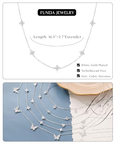 FUNEIA Dainty Silver Gold Necklaces for Women Trendy Non Tarnish 14K Gold Plated Cubic Zirconia Necklace Layered Cute Butterfly Heart Station Choker Necklace Stack for Wedding Prom Brides Jewelry - Image 5