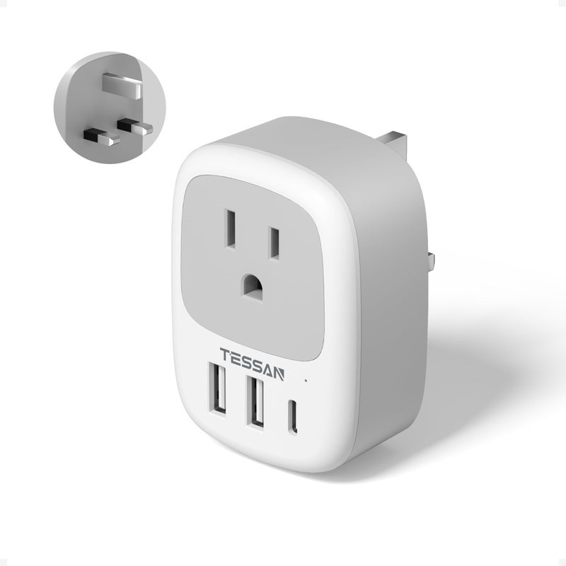 TESSAN US to UK Plug Adapter with USB, 4 in 1 American to UK Travel Adapter - Image 1