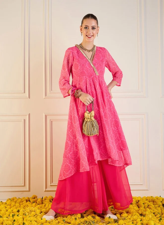 SASSAFRAS Pink Georgette Anarkali Kurta for Women