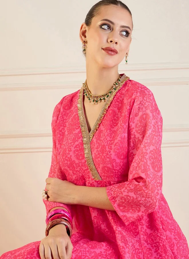 SASSAFRAS Pink Georgette Anarkali Kurta for Women