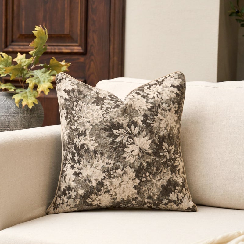 Yangest Neutral Floral Pillow Cover 20 x 20 Inches, Vintage Chenille Square Throw Pillow Cover Soft Decorative Farmhouse Accent Couch Pillow Cover for Living Room Bedroom, Grey - Image 1