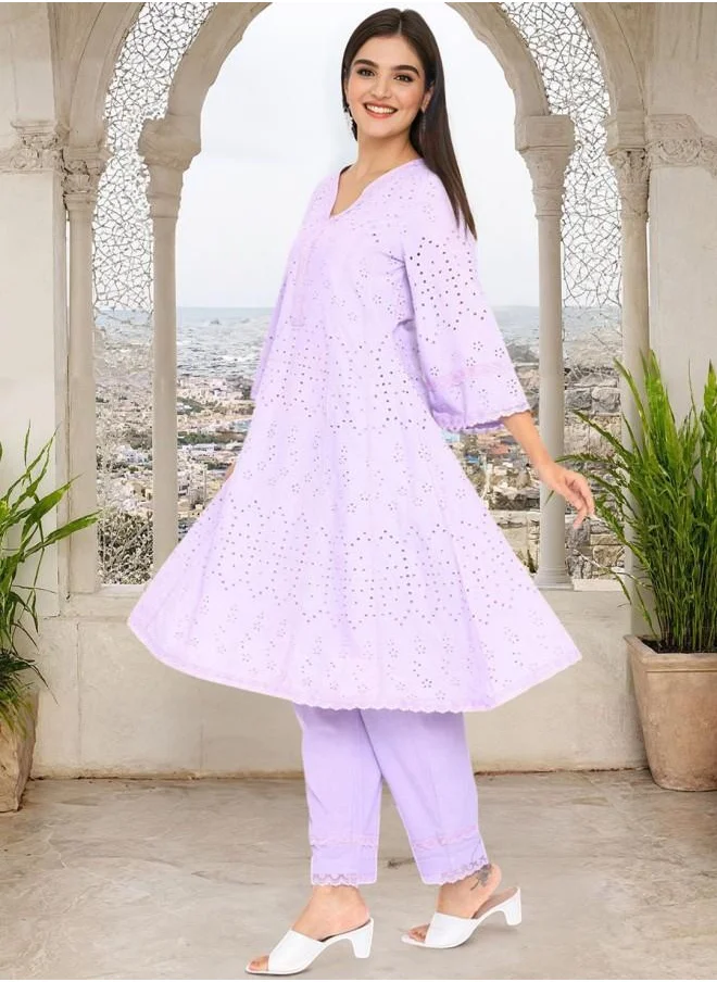 آي شين Cotton Women Blue Cotton Kurta Set with Embroidered pattern Tunic and Palazzo features a Round neckline and Three-Fourth Sleeve secured with Elastic closure and styled in Straight Fit ideal for Festive moments — perfect for fashion-forward occasions.