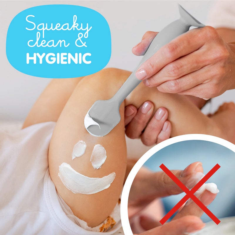 Baby Bum Brush Bumco Baby Bum Brush + Mini Baby Diaper Cream Spatula with Case - BPA-Free Silicone Diaper Spatula with Suction Cup, Wipe-Clean, Mom-Invented Butt Paste Applicator (Gray & Blue) - Image 2