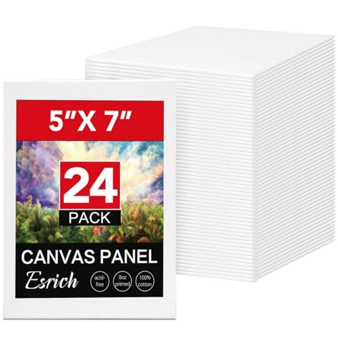 ESRICH Small Canvases for Painting 5x7IN, 24 Pack Small Canvas Boards Painting Canvas Primed Acid-Free Blank Canvas Panels for Oil Paint, Watercolor, Acrylic Paint, Gouache &Tempera. - Image 1