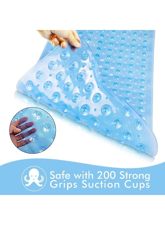 Non-slip bath mat with suction cups, safe, transparent, waterproof bath mat made of soft PVC material, bathtub floor protector, anti-slip design, 100 x 40 cm, for healthy home use (blue) - Image 3
