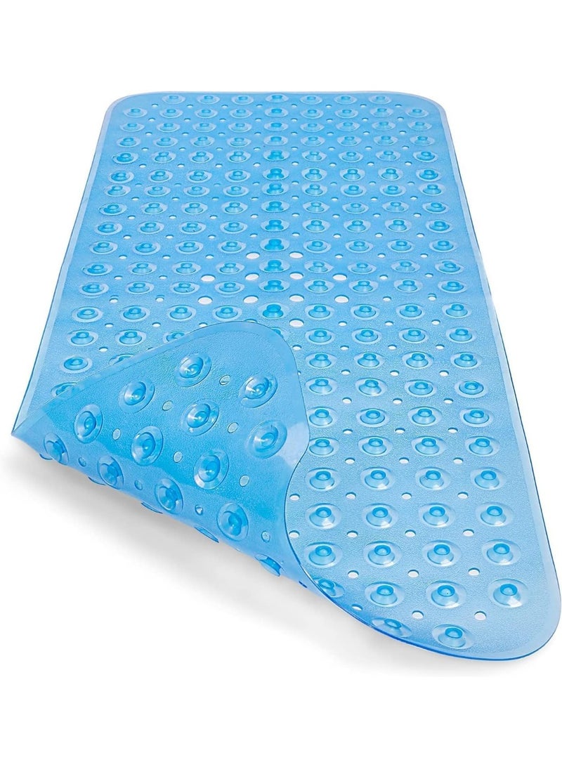 Non-slip bath mat with suction cups, safe, transparent, waterproof bath mat made of soft PVC material, bathtub floor protector, anti-slip design, 100 x 40 cm, for healthy home use (blue) - Image 1