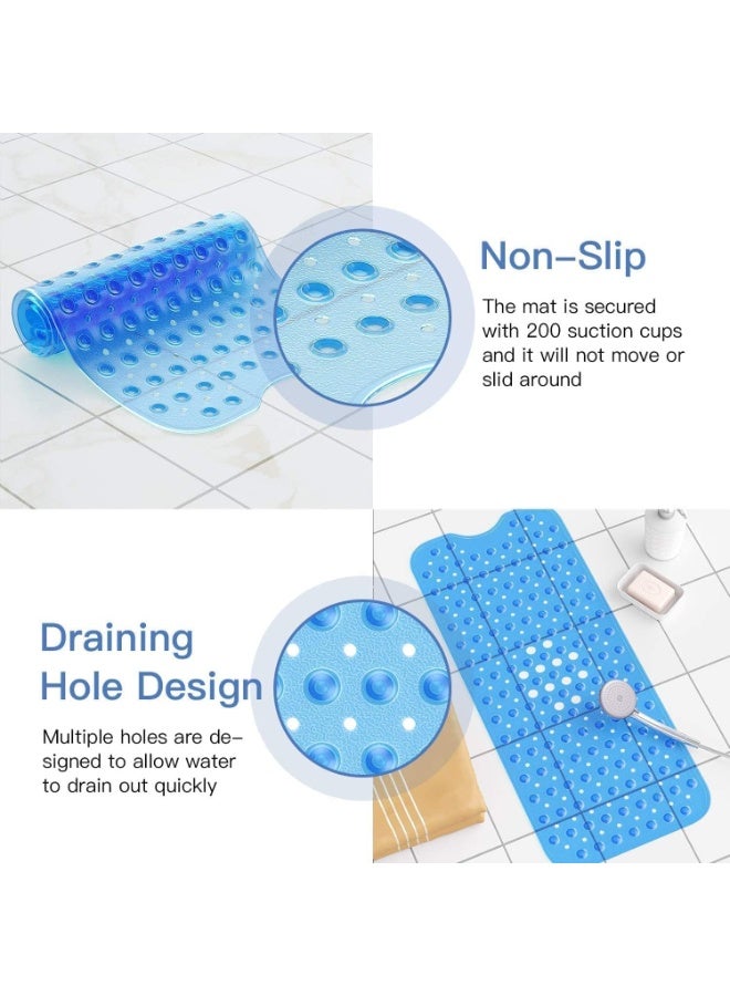 Non-slip bath mat with suction cups, safe, transparent, waterproof bath mat made of soft PVC material, bathtub floor protector, anti-slip design, 100 x 40 cm, for healthy home use (blue) - Image 4