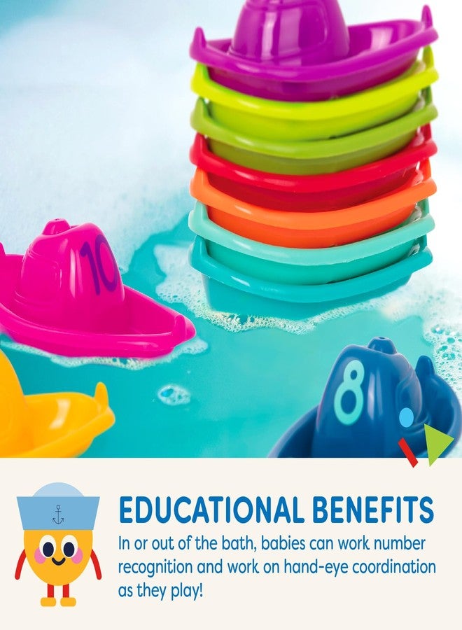 Battat - 10 Stackin' Bath Boats - Numbered & Stackable Bathtime - Floating Toys For The Bath, Pool, Beach - Educational Toys - 6+ Months - Image 5