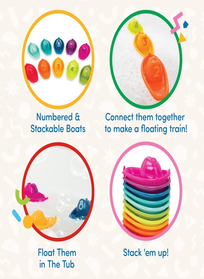 Battat - 10 Stackin' Bath Boats - Numbered & Stackable Bathtime - Floating Toys For The Bath, Pool, Beach - Educational Toys - 6+ Months - Image 3