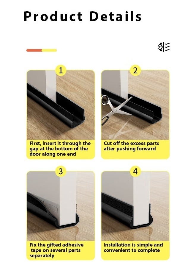 Optico 1/2/3Pcs Door Draft Stopper, 93CM Weather Stripping Door Seal PVC Seal Strip Door Seal Blocker Door Bottom Sealing Strips Door Sweep Under Door Seal Door Sealer for Noise Reduction & Insulation & Anti-insects & Block Light (Black)  - Image 2