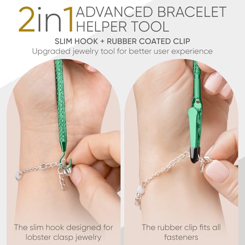 Mission Gallery Bracelet Helper Tool with Hook - Fastener Helper Tool for Bracelet, Necklace, Jewelry, Watch - Clip, Clasp Helper - Portable, Easy-to-Use, Made of Metal - Emerald - Image 3