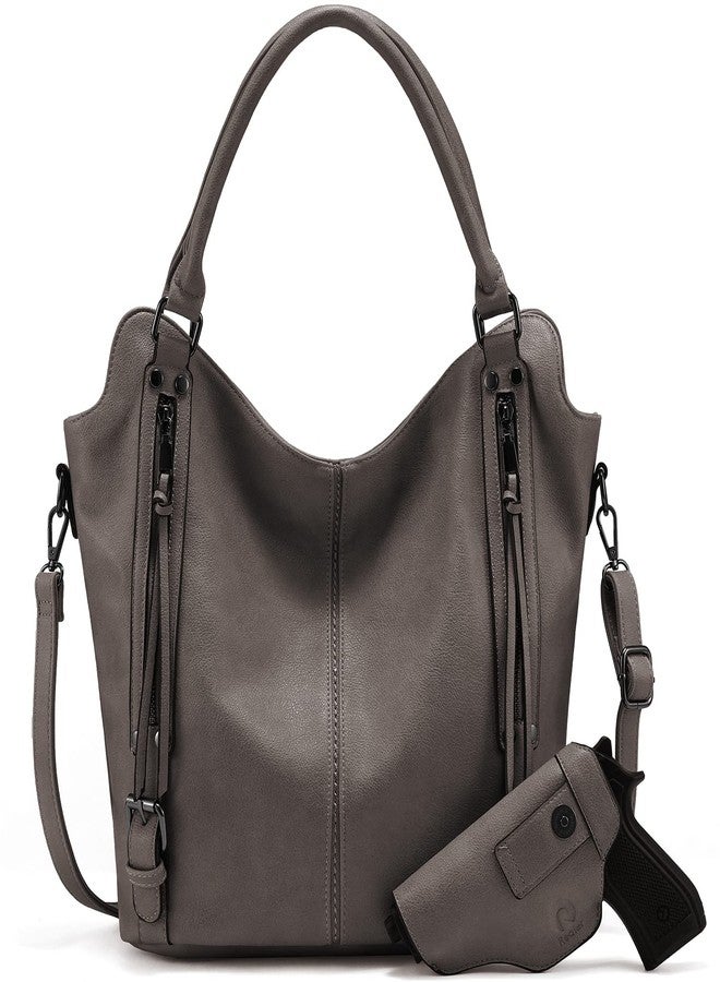 Realer Concealed Carry Hobo Purse for Women Faux Leather Crossbody Shoulder Bags Large Tote Bag with Detachable Holster - Image 1