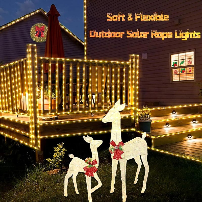 QITONG Warm White Solar Rope Lights, 2 Pack Each 33ft 100LED Outdoor Solar Christmas Lights, 8 Modes Clear Solar Tube Lights for Christmas Garden Pool Patio Porch Tree Party Wedding - Image 2