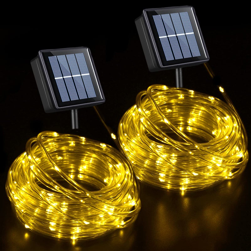 QITONG Warm White Solar Rope Lights, 2 Pack Each 33ft 100LED Outdoor Solar Christmas Lights, 8 Modes Clear Solar Tube Lights for Christmas Garden Pool Patio Porch Tree Party Wedding - Image 1