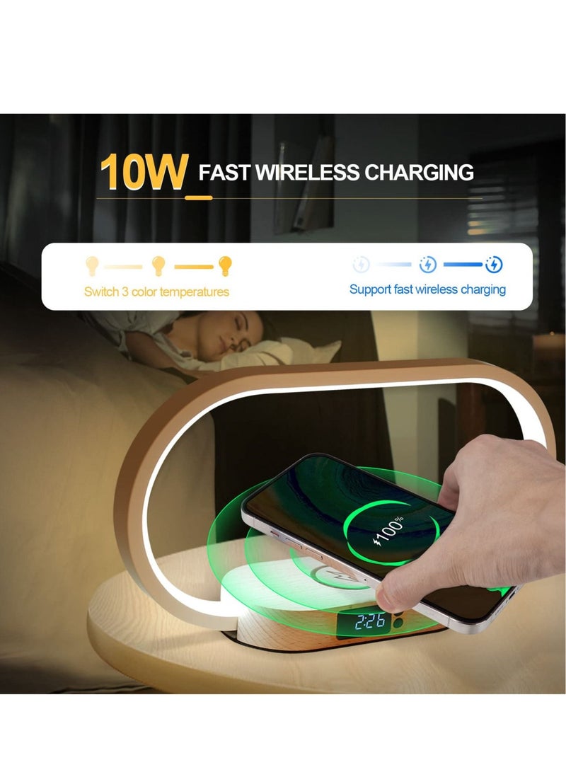 Captaintech Bedside Lamp with Wireless Charger, LED Desk Lamp with USB Port, Touch Control Table Lamp with Clock, Ideal for Bedroom Nightstand, Dimmable & 3 Colors Temperatures, Modern Home Office Decor - Image 3