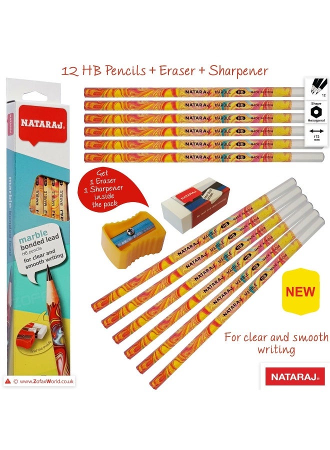 NATARAJ marble HB pencils pack of 12 pencils with free sharpener and eraser - marble - Image 1