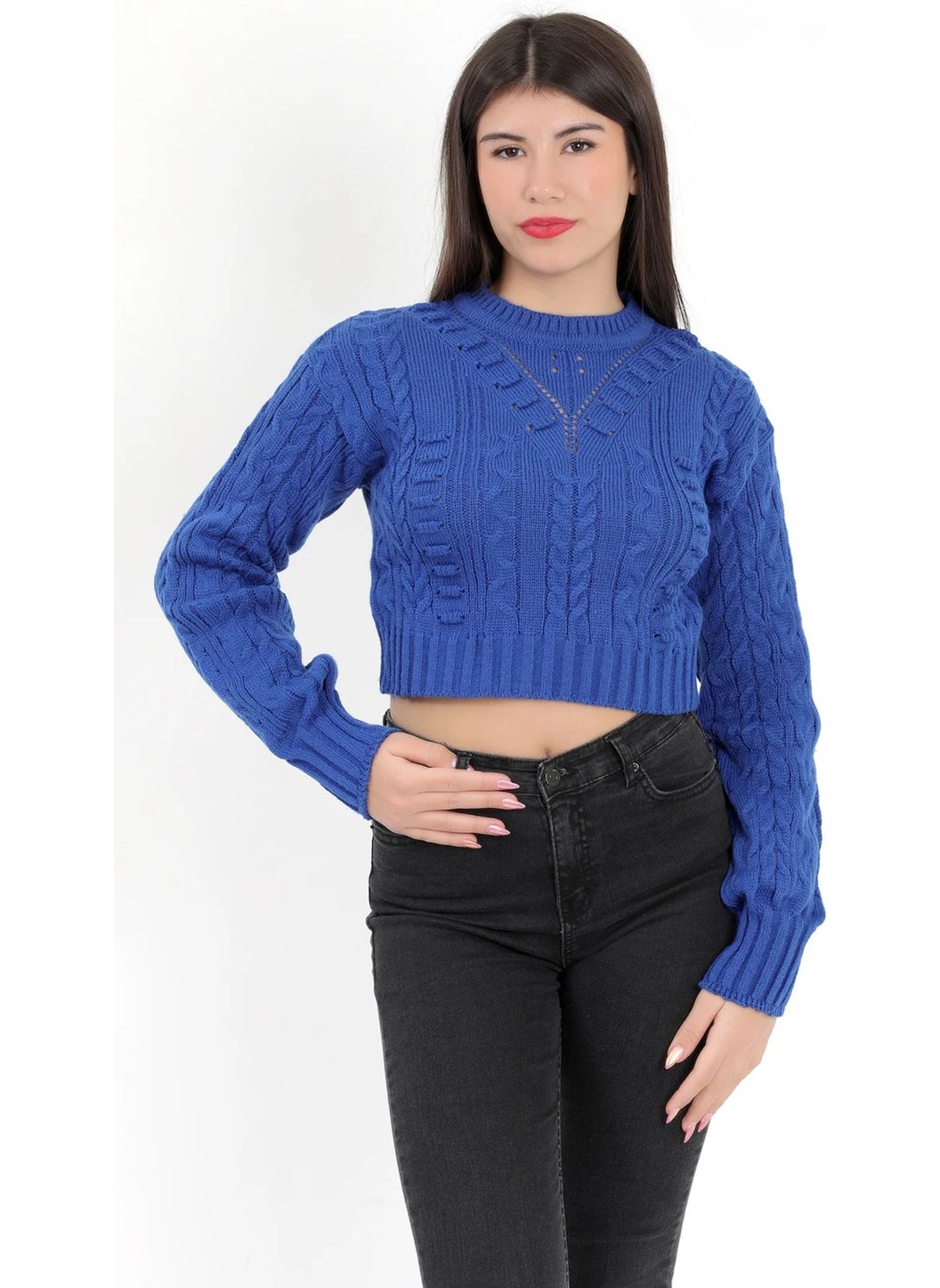 Giysa Women's Saks Seersucker Crop Knitwear Sweater - 1556  - Image 3